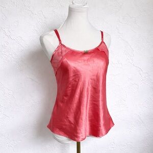 Vintage Coral Satin Lace Camisole | Y2K Lingerie-Style Silk Feel Cami Top